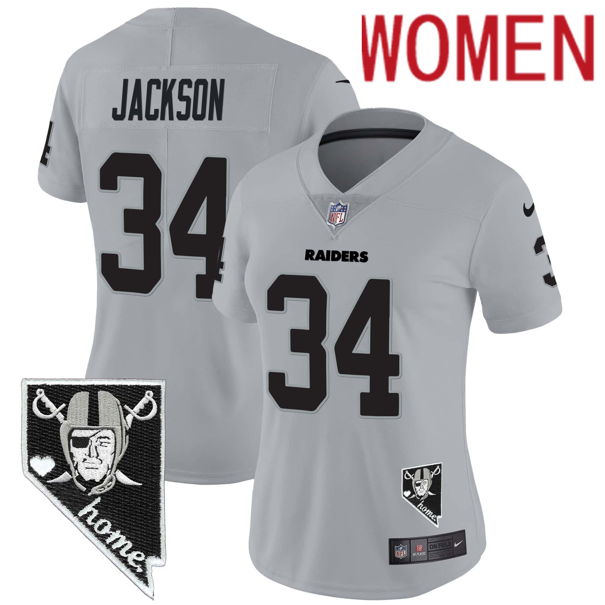 Women Oakland Raiders #34 Jackson Grey 2024 Nike Nevada Home Patch Vapor NFL Jersey